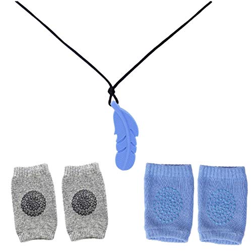 LADY HAWK Baby Knee Safety Protective Pad for Crawling, Anti-Slip Unisex Imported Socks with Leaf Shaped Blue Silicone Teether Soother Pendant. Gift Set 2 Pairs of Socks & 1 Teether. LADY HAWK Baby Knee Safety Protective Pad for Crawling, Anti-Slip Unisex Imported Socks with Leaf Shaped Blue Silicone Teether Soother Pendant. Gift Set 2 Pairs of Socks & 1 Teether.