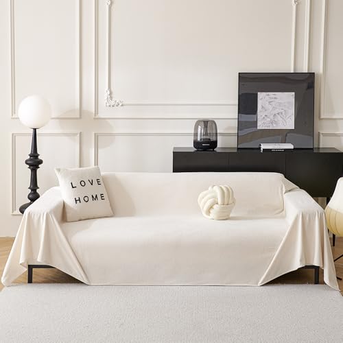 MYSKY HOME Sofabezug L Form Kratzschutz Sofa Katze - Sofa Überzug 3 Sitzer, Sofa Überwurf Waschbar, Couchdecken Zum Schutz, Sofa Überwurfdecke Sofaschutz Katze, Couchbezug 180 x 300cm, Weiß