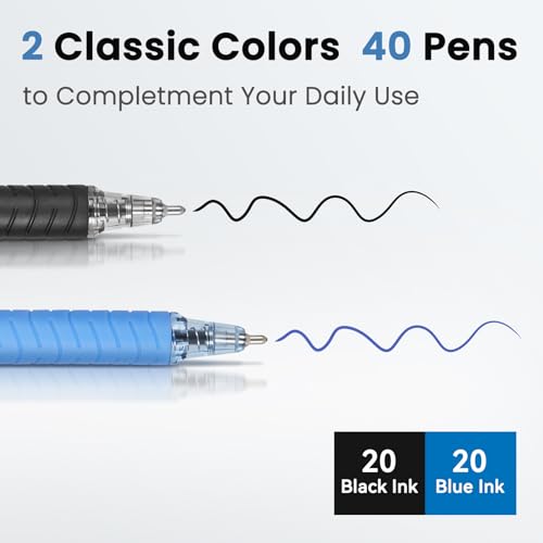 Image of Sooez 40 Pack Retractable Ballpoint Pens Bulk, Assorted Colors, Medium Poin | Retractable Blue Ink Pens, Medium Point 1.0mm Pen for Journaling, Ballpoint Pen Office Supplies