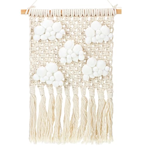 Image of Thiccywoov The Sky After the Rain Macrame Wall Hanging for Nursery Decor Boho Nursery Decor Wall Art Macrame Night Sky Art, Baby Boy Kid Room, Neutral Baby Gift(Cloud)