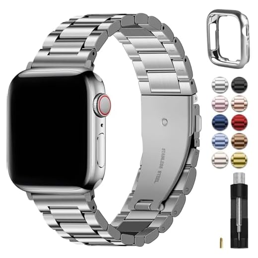 Fullmosa Für Apple Watch Armband 7/SE/6 45mm/44mm/42mm, Rostfreier Edelstahl Ersatzband für iWatch/Apple Watch Series 7 SE/6/5/4/3/2/1, 45mm/44mm/42mm Silber