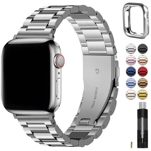 Fullmosa Metal Band Compatible with Apple Watch Bands 45mm 44mm 42mm 46mm 49mm 41mm 40mm 38mm iWatch Band with Case for Apple Watch Series 11 10 9 8 7 6 5 4 3 2 1 SE3/2/1 Ultra3/2/1  42mm 44mm 45mm Silver