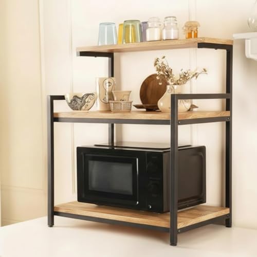 Amazon Brand - Solimo Engineered Wood Multi-Purpose Rack for Microwave, OTG, Oven | Kitchen Organizer (Mile Oak) | 60.0L x 40.0W x 70.7H CM