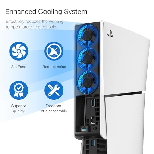 image for JUSPRO Cooling Fan for PS5 Slim, Upgraded Quiet Cooler Fan with LED Li