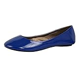 West Blvd Womens Ballet Flats Slip On Shoes Ballerina Slippers, Blue Patent, US 7