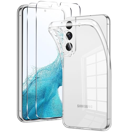 Votvloay Cover per Samsung Galaxy S22 5G con 2 Pezzi Pellicola Vetro Temperato, Ultra Sottile Morbido TPU Trasparente Silicone Custodia Antiurto AntiGraffio Bumper Protettiva Case per Samsung S22 6,1'