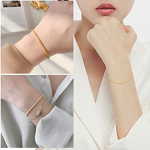 MRENITE Solid 18k Gold/Plated Gold 1mm/2mm/3mm Gypsophila Bracelet Anklet Diamond Cut Spring Clasp for Mother Women Mens Adjustable Size 4-12.5 Inch4