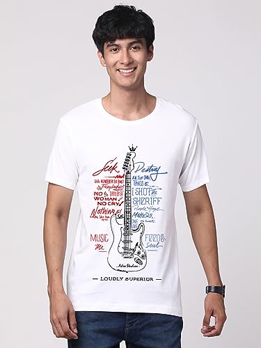 Image of ADRO Guitar Design Printed T-Shirt for Men - 100% Cotton, Regular Fit, Soft Breathable Fabric.