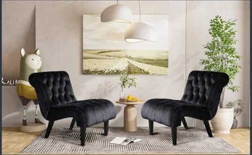 Sillón lounge terciopelo negro clásico miniatura 7