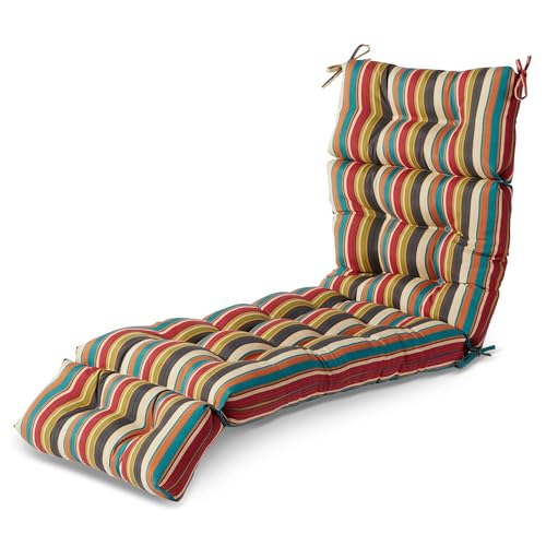 Greendale Home Fashions Tufted Outdoor Chaise Lounge Cushion – Reversible Patio Cushion with Attached Ties, Durable Indoor/Outdoor Polyester Fabric, Plush Recycled Fill – Sunset Stripe
