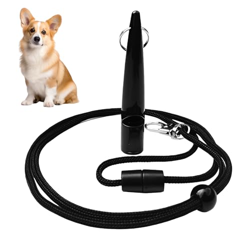 Zerquell Silbato para Perros, Silbato de Entrenamiento Profesional, con Correa, Frecuencia Normalizada, Ayuda de Educación para Perros, Audible y de Largo Alcance (Negro)