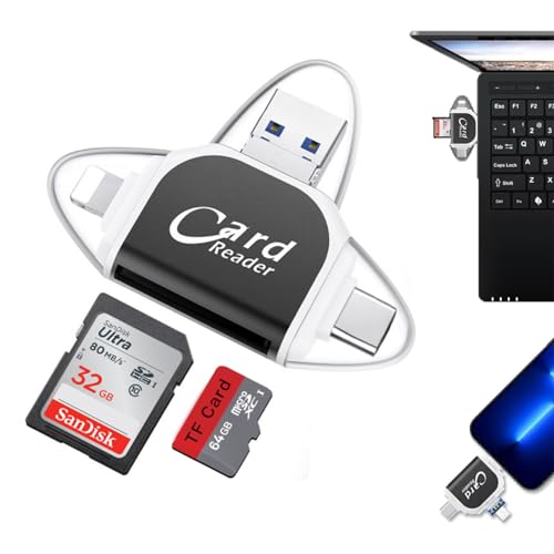 Ninnyi Multi-Port 4 in1 Universal SD TF Card Reader, Multifunctional Micro USB 3.0 External Memory Adapter(Black)