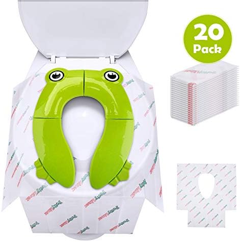 Potty Seat Cover, 20 Pack Disposable Toilet Seat Covers Liners & A Reusable Toilet Training Seat Cover, Folding Large Non Slip Silicone Pads Travel Portable Potty Cover with Carry Bag for Baby