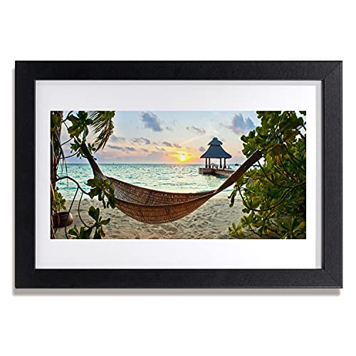 Affiche encadrée 30x20 cm cadre MDF Tulup paysage mer hamac plage