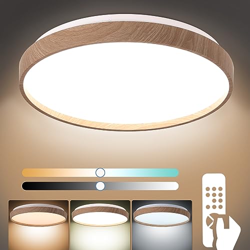 【省エネ・ おしゃれ】LEDシーリングライト 8畳-10畳 4500lm 和風 木目調 35w 無段階調光調色 木枠 極薄型 led天井照明 リモコン付き 昼光色 昼白色 電球色 電気 室内ライト 省エネ節電 明るい LEDライトΦ40xH8cm 常夜灯モ