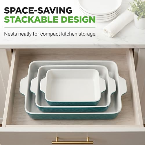 NutriChef 3-pc Casserole Dish Set for Oven, Ceramic Lasagna Baking Dishes, Deep Serving Dish with Handles - Aqua, (14.7"/ 10.8"/ 7.9") by NutriChef - Used condition - Image 3