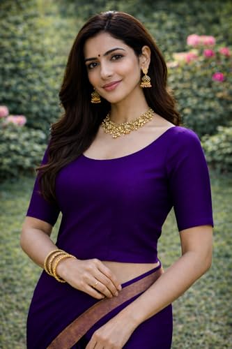 Image of Women's Glory Kanjivaram Soft Lichi Silk Saree With Embroidered Design and Zari Work For Wedding Banarasi Style Sari With Jacquard Woven Unstiched Blouse Piece for Wedding sadi (Purple)