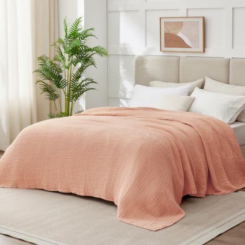 Image of 100% Cotton Muslin Blanket Queen 90 inch x 90 inch, 6 Layers Breathable and Lightweight Cotton Throw Blankets for Bed, Soft Cooling Summer Gauze Blanket for Adults All Season, Dusty Rose‌