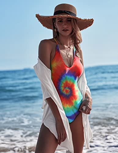 Ekouaer One Piece Bathing Suits For Women V Neck Tummy Control Swimsuits Cross Backless Bikini (Tie Dye Pattern1,Medium) #TOP2
