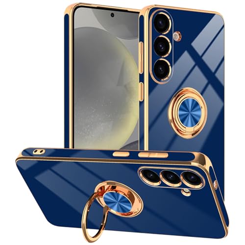 Coque Galaxy S25 bleu avec béquille de protection arrière et anneau pour support aimanté