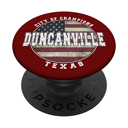 Duncanville Texas, Vintage American flag PopSockets Swappable PopGrip, Black