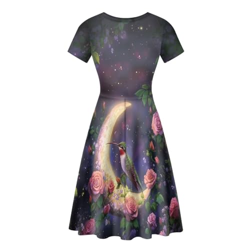 Image of HUGS IDEA Womens Puffy Swing Midi Dress Round Neck Short Sleeve Party A-Line Dresses