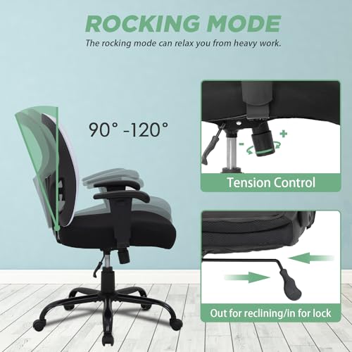 BestOffice Big and Tall Office Chair 400lbs Desk Chair Mesh Computer Chair with Lumbar Support Wide Seat Adjust Arms Rolling Swivel High Back Task Executive Ergonomic Chair for Home Office (White) by BestOffice - Used condition - Image 2