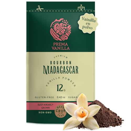 PREMA VANILLA Polvo de Vainilla Bourbon Premium – Vainilla en Polvo 100% Natural y Orgánica – Elaborada a partir de Vainas de Vainilla de Madagascar – Calidad Gourmet – Aroma Puro e Intenso - 12g