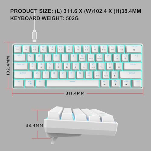 Image of Snpurdiri 60% Mechanical Gaming Keyboard (White, Blue Switches)