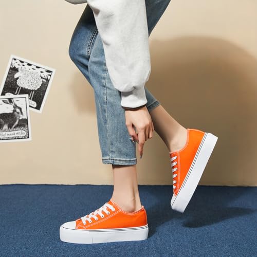 hash bubbie Platform Sneakers for Women White Platform Shoes Low Top Tennis Shoes Non Slip Black Fashion Canvas Sneakers(Orange.US8)