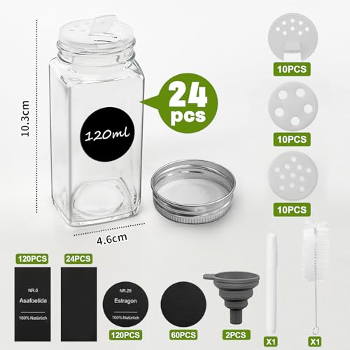 Foto von Withosent Gewürzgläser Eckig 24er Set, 120ml Gewürzdosen mit Streueinsatz