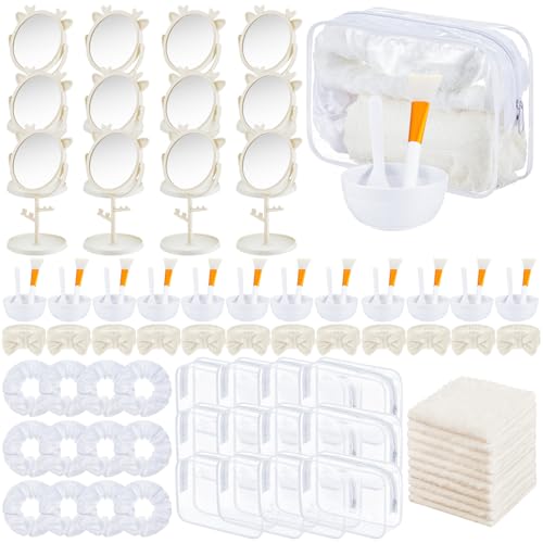 Fasplendor Face Mask Mixing Bowl Set, 9-Piece White Facial Bowl and Brush Set for DIY Skincare, 2 Mask Bowls (500cc + 300cc), 2 Mask Brushes, Spatula, Measuring Cup, Scoop, Makeup Remover Pad & Makeup Bag