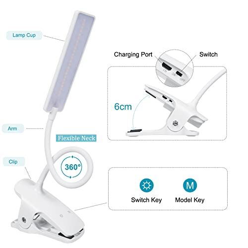 Deaunbr Led Reading Light With Clip Usb Rechargeable Book Lights, Eye Protection 24 Leds Flexible Neck Night Bed Lamp, Touch Control Portable Clamp Desk Lamps For Bed Headboard, Computers #TOP2