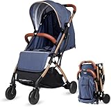 Lightweight Baby Pram & Pushchair, Cabin Approved Travel Stroller, One Hand Foldable, Travel Buggy with 5-Point Harness (Navy)