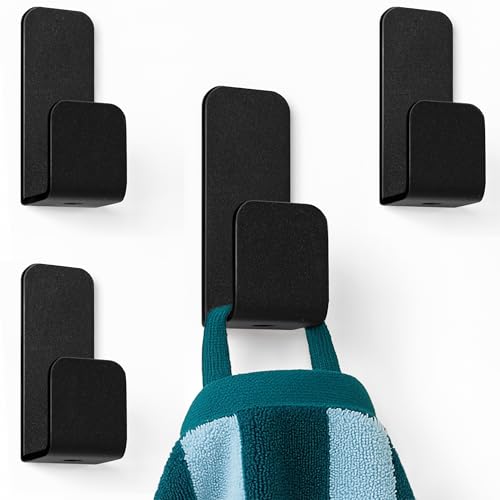 danhol ® Pack 4 Ganchos Adhesivos para Pared | Colgadores Adhesivos Resistentes | Colgador Toalla Baño sin Taladro | Percha Baño, Dormitorio y Cocina | Negro Mate