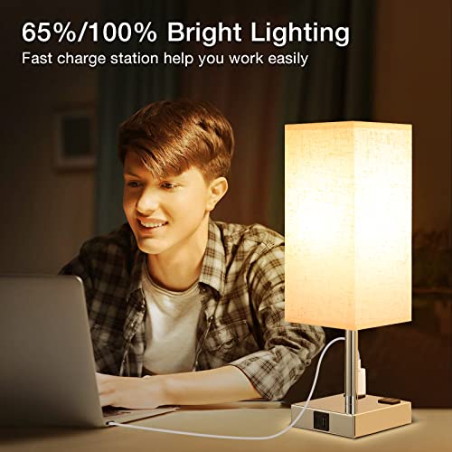 Off White Set Of 2 Touch Lamp With Usb Port-Nightstand Lamp With Usb-C+A Charge Ports& Ac Outlets, 3-Way Dimmable Bedside Lamp With Shade,Small Table Lamp For Bedroom Guest Room( Bulb Included) #TOP5