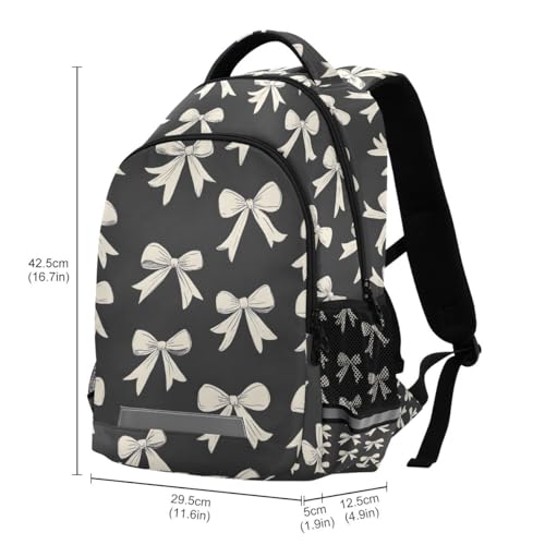 A Pattern Of Small White Bows on Dark Grey Fabric Desi Backpacks for Kids School Bag Student Backpack Bookbag For Boys Girls Casual Bag3