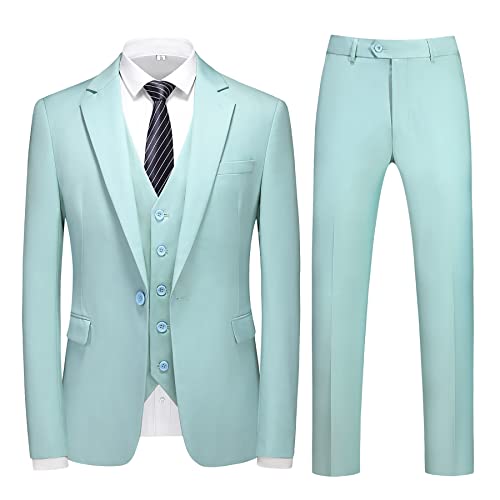 Mogu Mens 3 Piece Dress Suit Slim Fit One Button Side Vents Tuxedo Blazer 36/ Pants 32 Mint Green #TOP5