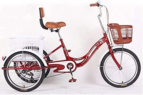Triciclo para adultos, triciclo de 3 ruedas de 20 pulgadas con respaldo y canasto de carga, ideal para compras, viajes y personas mayores, hombres y mujeres miniatura 1