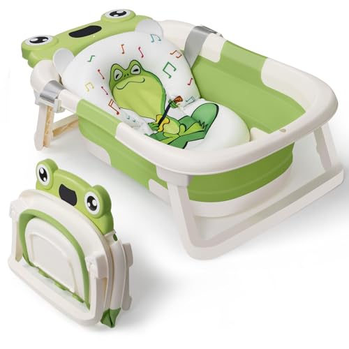DEANIC Vaschetta Bagnetto Neonato Con Cuscino, Riduttore Da 0-24 Mesi, Appendibile Pieghevole Salvaspazio (Verde)