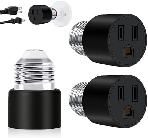 Figame 2 Pack 3 Prong Lamp Socket to Plug Adapter, E26/E27 Lamp ...