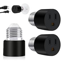 2 Pack 3 Prong Lamp Socket to Plug Adapter, E26/E27 Lamp Receptacle, 2/3 Prong Receptacle Splitter Converter for Garage Porch, Polarized Lamp Receptacle Adapter, Patio Plug Adapter Black