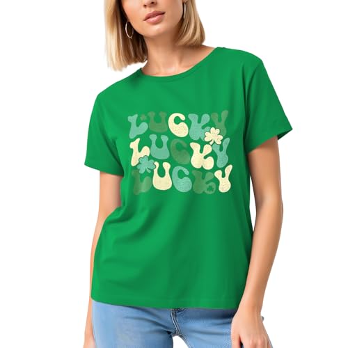Image of St Patricks Day Shirt Women-Irish Shirts for Women Lucky Shamrock Tees Cute Lucky Short Sleeves