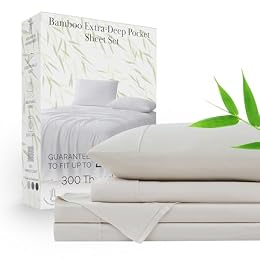 Southshore Fine Living, Inc. 100% Rayon/Viscose Derived from Bamboo Cooling Sheets, 21-Inch Deep Pocket Bamboo Sheets King Size, 300 Thread Count, Oversized Flat, 2 Pillowcases, Bone