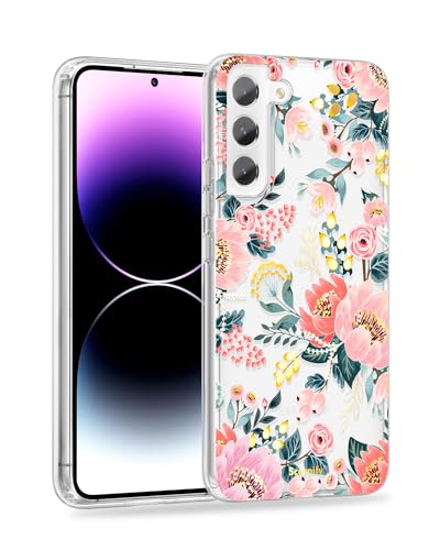 Coque Samsung S22 Plus antichoc transparente et fleurie anti-jaunissement