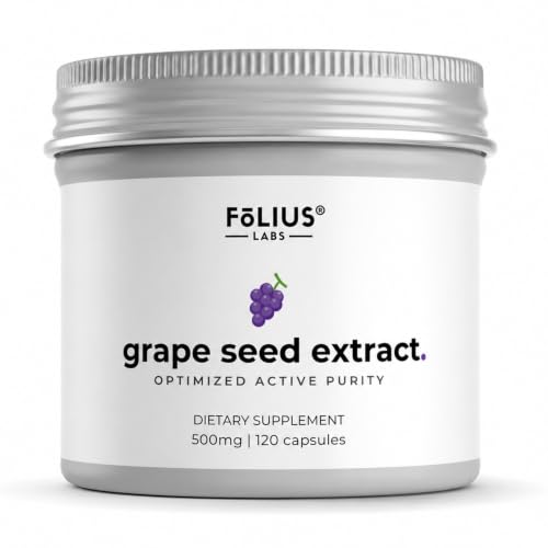 Image of FOLIUS LABS Grape Seed Extract 500mg - 95% OPCs Polyphenols - High Strength Grape Seed Supplement - Support cardiovascular health - 120 Capsules