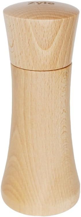 Zyle Manual Salt and Pepper Grinder, Natural Wood, 6.5 Inch, with CrushGrind Ceramic Mechanism, Adjustable Coarseness, Refillable Spice Mill