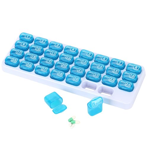 サムコス ピルケース お薬ケース 薬収納ケース 防湿 1か月 薬ケース 小型 小分け 薬入れ 31日用 飲み忘れ 防止 薬ポーチ 1ヶ月錠剤保管用 高齢者 携帯用 旅行用 （ブルー）のサムネイル