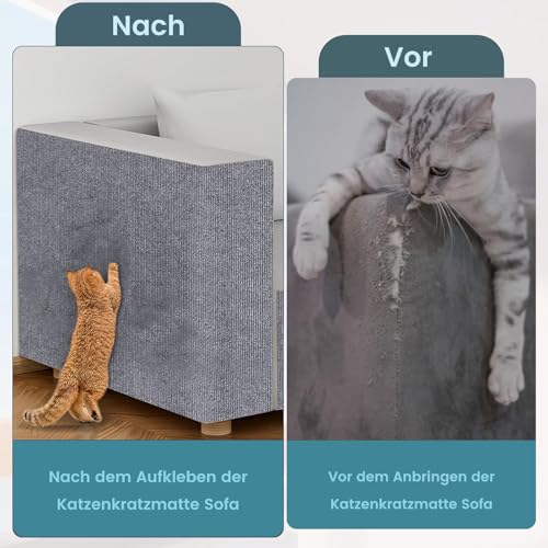 Katzen Kratzmatte Selbstklebend XXL für Katzen, 200 x 40 cm, Kratzschutz für Sofa und Wände, Katzenteppich für Möbel (Hellgrau, 40X200 cm)