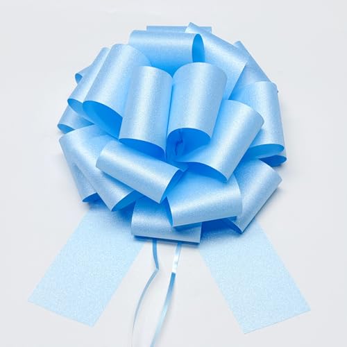 9 Inch Large Pull Bows 5pcs Large Gift Bow- for Gift Wrapping Wreath Decor Anniversary Gift Baskets Christmas Spring & Summer Events Party Decorations (Glitter Sky Blue)